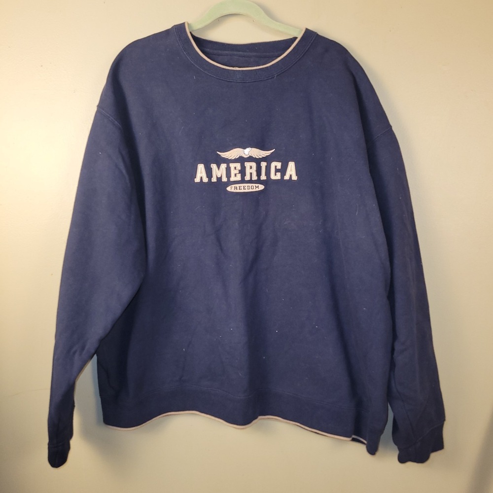 C&B Sport Croft & Barrow XXL Navy Blue America Freedom Eagle Crewneck Sweatshirt